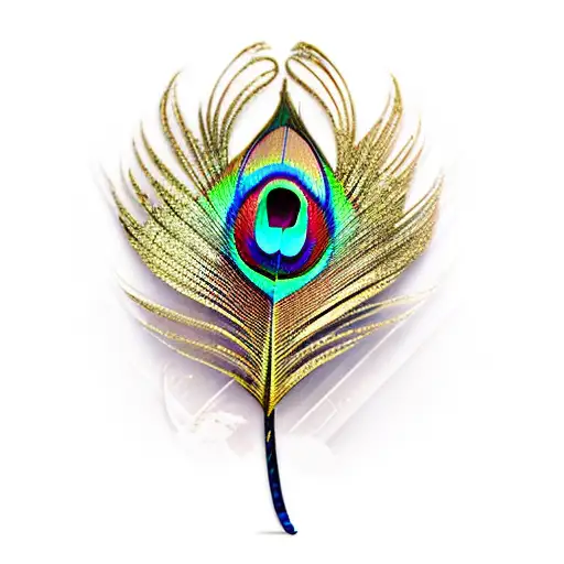 Gold peacock feather on black background  tattoo design idea