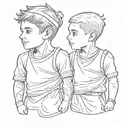 A sketch tattoo of two brothers standing side by side, representing your love for your sons ÖTŞ and ÖBŞ tattoo design idea