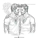 A sketch tattoo of two brothers standing side by side, representing your love for your sons ÖTŞ and ÖBŞ tattoo design idea