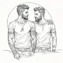 A sketch tattoo of two brothers standing side by side, representing your love for your sons ÖTŞ and ÖBŞ tattoo design idea