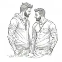 A sketch tattoo of two brothers standing side by side, representing your love for your sons ÖTŞ and ÖBŞ tattoo design idea