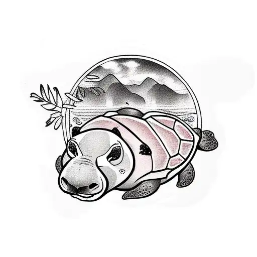 panda bear, hippopotamus, sea turtle, polar bear and dolphin  tattoo design idea