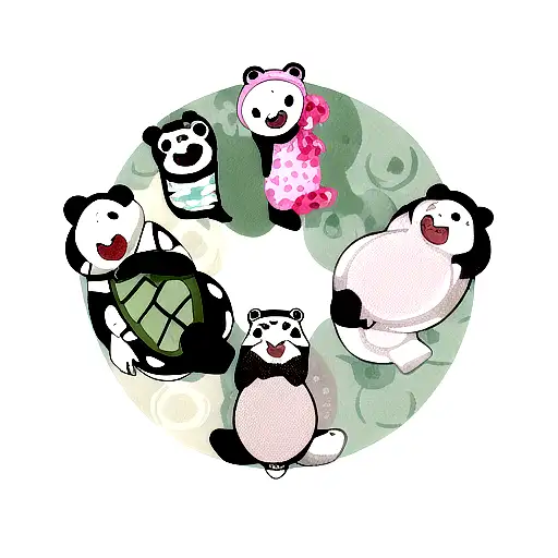 panda bear,hippopotamus, sea turtle, polar bear and dolphin  tattoo design idea