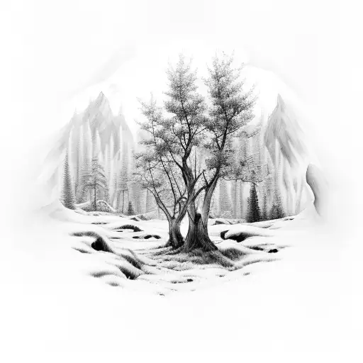 forest scene around the name lochlan tattoo design idea