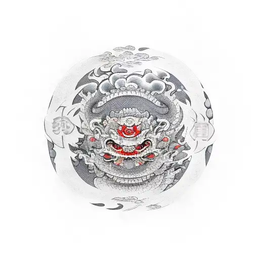 set of elements of Japanese culture (Koi Carp, Oriental Dragon, samurai, cherry blossoms, demonic masks...) to cover tattoo design idea