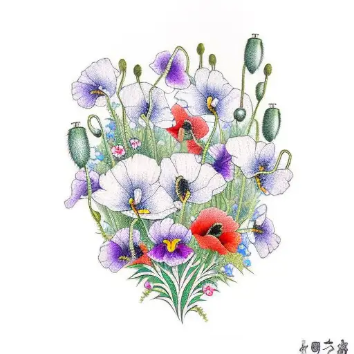 poppies & Gladioli tattoo design idea