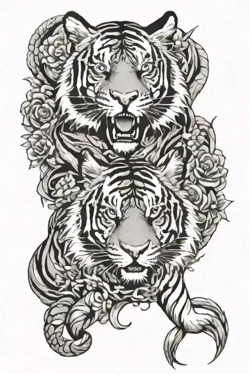 tiger and pisces goddess on forearm sleeve tattoo design idea
