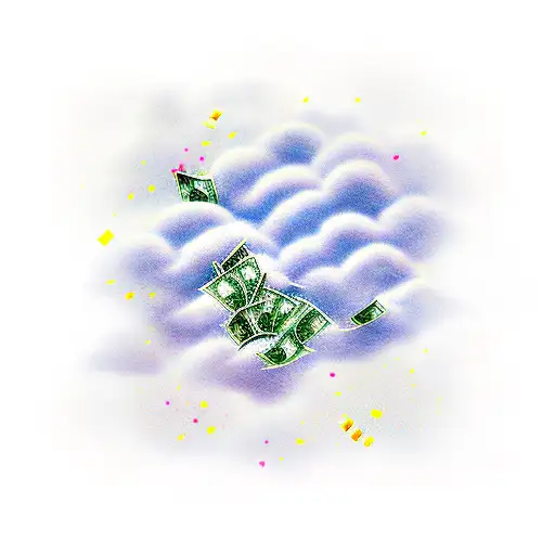 clouds raining money tattoo design idea
