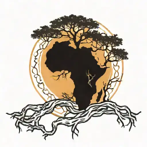 outline of africa with tree roots flowing down the arm outside of the outline   tattoo design idea