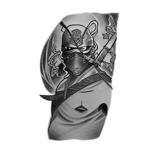 a ninja with a samurai sword tattoo design idea