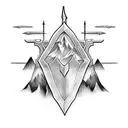 claymore sword with mountains behind it tattoo design idea