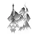 claymore sword with mountains behind it tattoo design idea