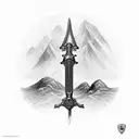 Scottish claymore sword with mountains behind it tattoo design idea