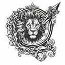 Lion knife clock tattoo design idea