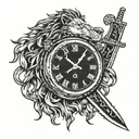 Lion knife clock tattoo design idea