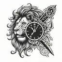 Lion knife clock tattoo design idea
