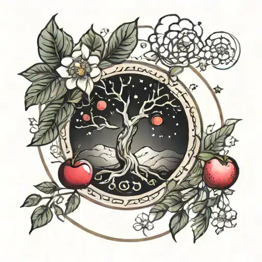 Cherry and Apple Tree, Circle of Life and the Cosmos  tattoo design idea