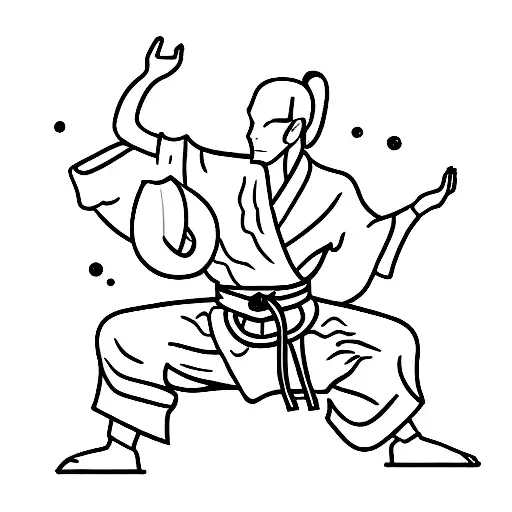 Create a stylish minimalist tattoo of a martial arts pose tattoo design idea