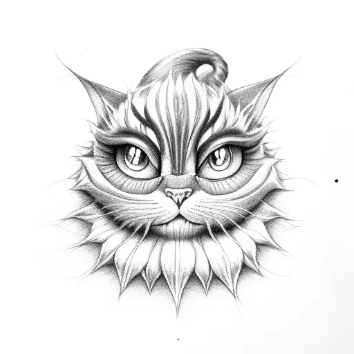 the Cheshire Cat from Alice in Wonderland Disney version, shaded purple tattoo design idea