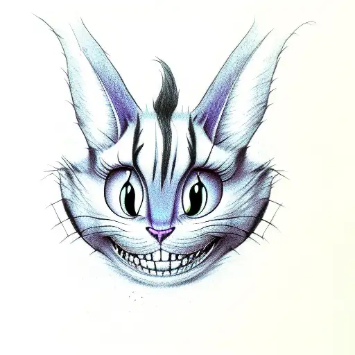the Cheshire Cat from Alice in Wonderland Disney version, shaded purple tattoo design idea