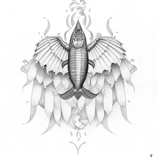 flying fish with wings instead of fina tattoo design idea