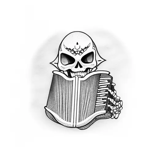 Skeleton in black robe playing an accordion tattoo design idea