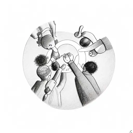 A sketch of a family holding hands in a circle, representing unity and love tattoo design idea