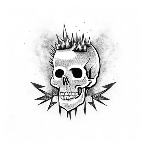 A skull wearing a spiked leather jacket and holding a guitar tattoo design idea