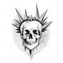 A skull wearing a spiked leather jacket and holding a guitar tattoo design idea