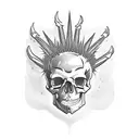 A skull wearing a spiked leather jacket and holding a guitar tattoo design idea