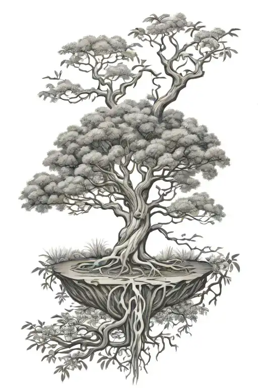 willow tree and Yggdrasil tree of life tattoo design idea