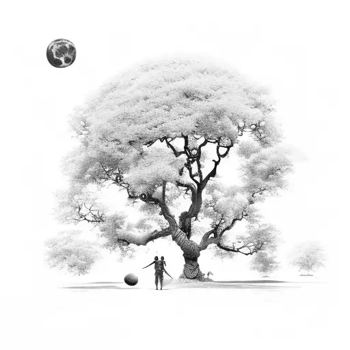 bodhi tree grown on moon tattoo design idea
