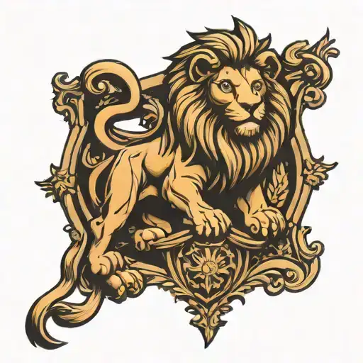 heraldry lion with Roman pillars  tattoo design idea