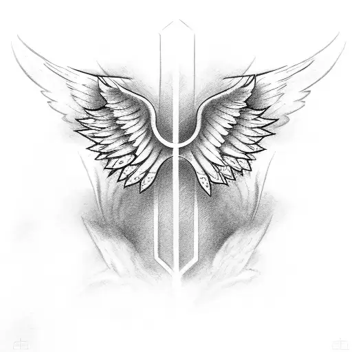 cross and angel wings drawing