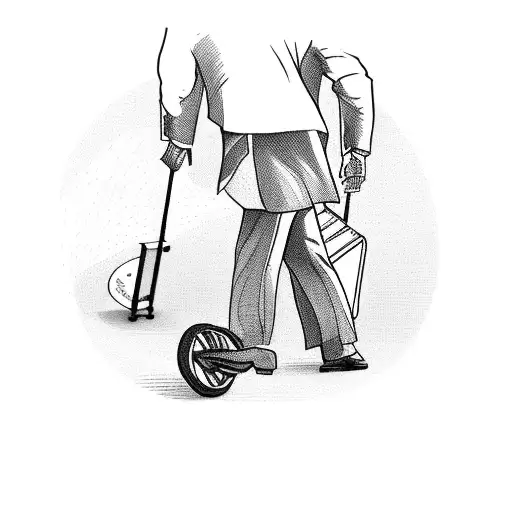 the subject is a man with a suitcase in his hand seen from behind. the subject is walking towards an Engl tattoo design idea