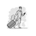 the subject is a man with a suitcase in his hand seen from behind. the subject is walking towards an Engl tattoo design idea