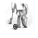 the subject is a man with a suitcase in his hand seen from behind. the subject is walking towards an Engl tattoo design idea