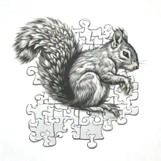 puzzle piece squirrel tattoo design idea