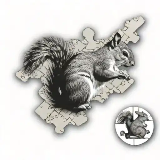 squirrel holding a puzzle piece tattoo design idea