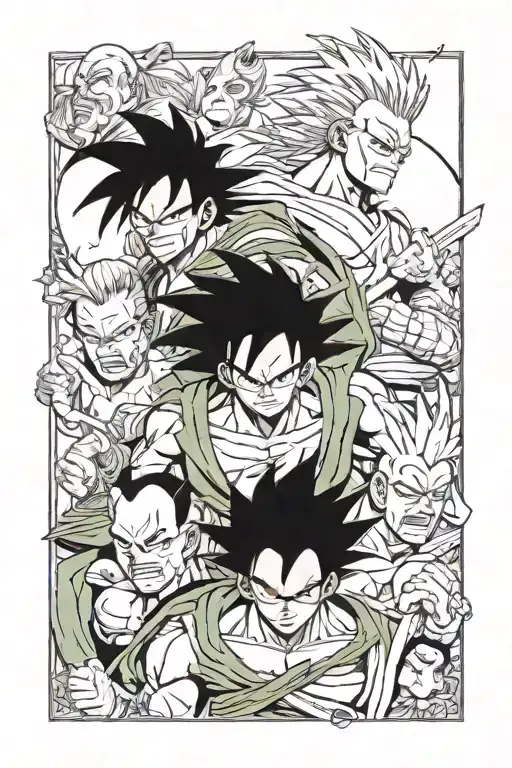 Zoro, Broly, Vegeta and Shanks all separately but same tattoo for the entire arm tattoo design idea