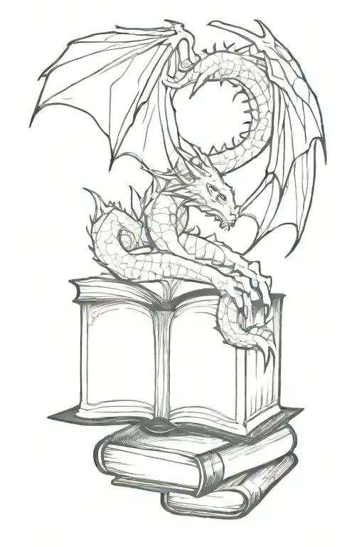 DRAGON IN BOOKS tattoo design idea