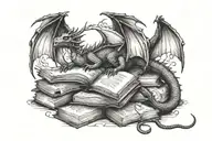 DRAGON SLEEPING IN BOOKS tattoo design idea