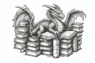 DRAGON SLEEPING IN BOOKS tattoo design idea