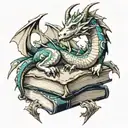 DRAGON SLEEPING ON BOOKS tattoo design idea
