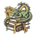 DRAGON SLEEPING ON BOOKS tattoo design idea