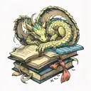 DRAGON SLEEPING ON BOOKS tattoo design idea