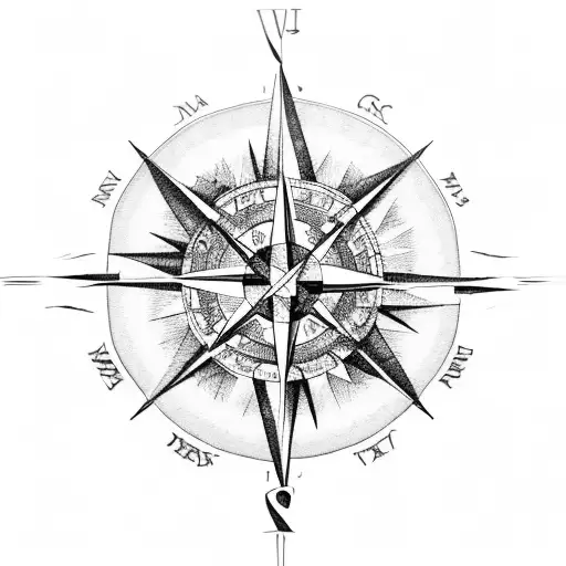 A compass rose with Tom Petty lyrics as the cardinal directions, surrounded by ocean waves tattoo design idea