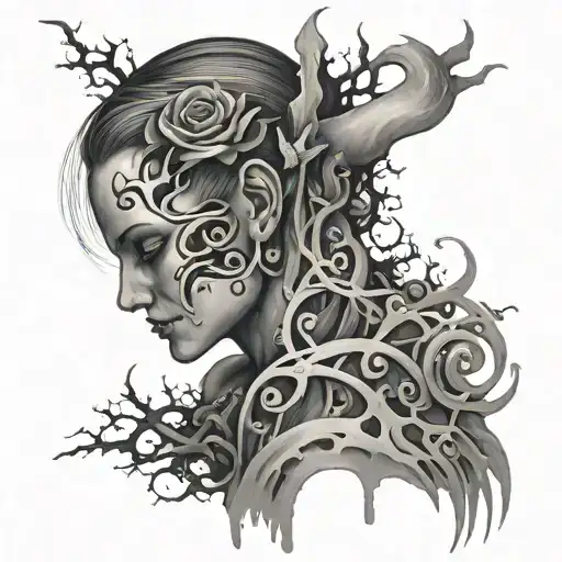 loneliness leading to oblivion of life, loss of the meaning of life and life values tattoo design idea