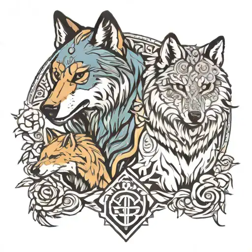 Mongolia wolf and bear strong   tattoo design idea