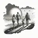 The guy goes to the sun on a difficult and long road, he is accompanied by his beloved wife and little son tattoo design idea